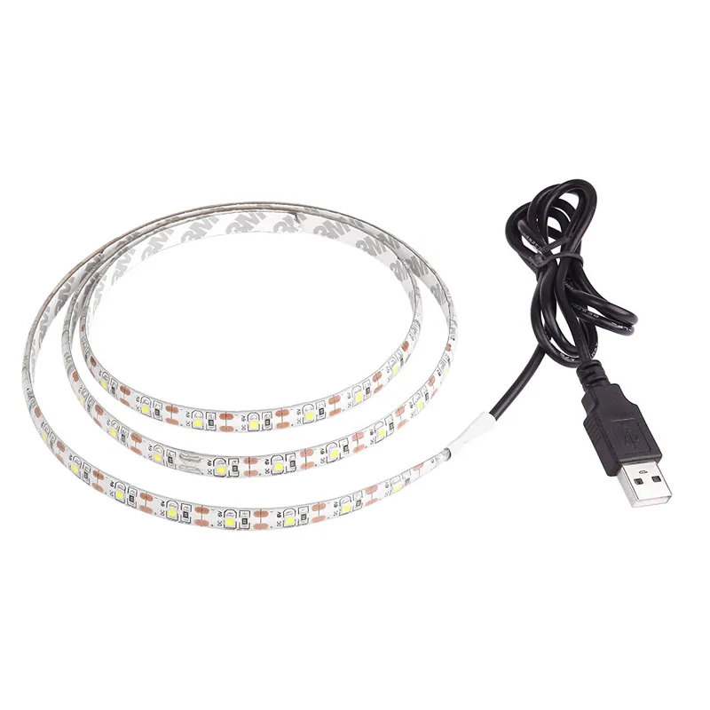 5V 50CM 1M 2M 3M 4M 5M Cavo USB Alimentazione LED lampada a striscia luminosa SMD 3528 Scrivania natalizia Decorazione nastro lampada TV Illuminazione di sfondo wat3475