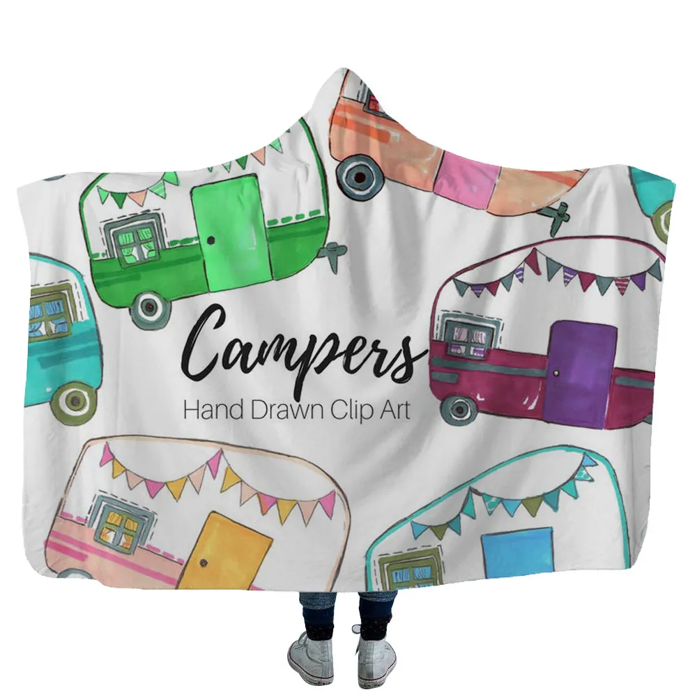 Cobertor com capuz para piquenique ao ar livre, cobertor infantil de borboleta de desenho animado com capuz, cobertor macio e quente de lã sherpa para crianças326b