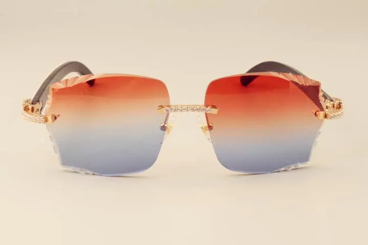 2019 nouvelle usine directe de luxe mode lunettes de soleil diamant 3524014 cornes mixtes naturelles jambes miroir lunettes de soleil gravure lentille privat278c