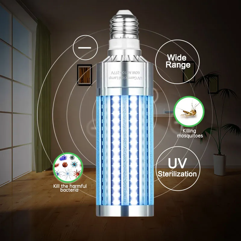 220V110V 60W UVC Germicidal Lamp UV Sanitizer Remote Control Disinfection Lamp Light 99 E27 LED UVC Light Bulb Sterilization For2840976