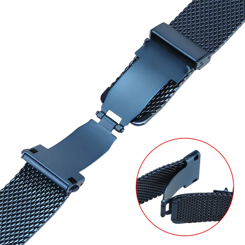 Hoge kwaliteit geel goud blauw 18 20 22mm mesh roestvrijstalen band horlogeband vervanging armband rechte uiteinden haak Buckle209S