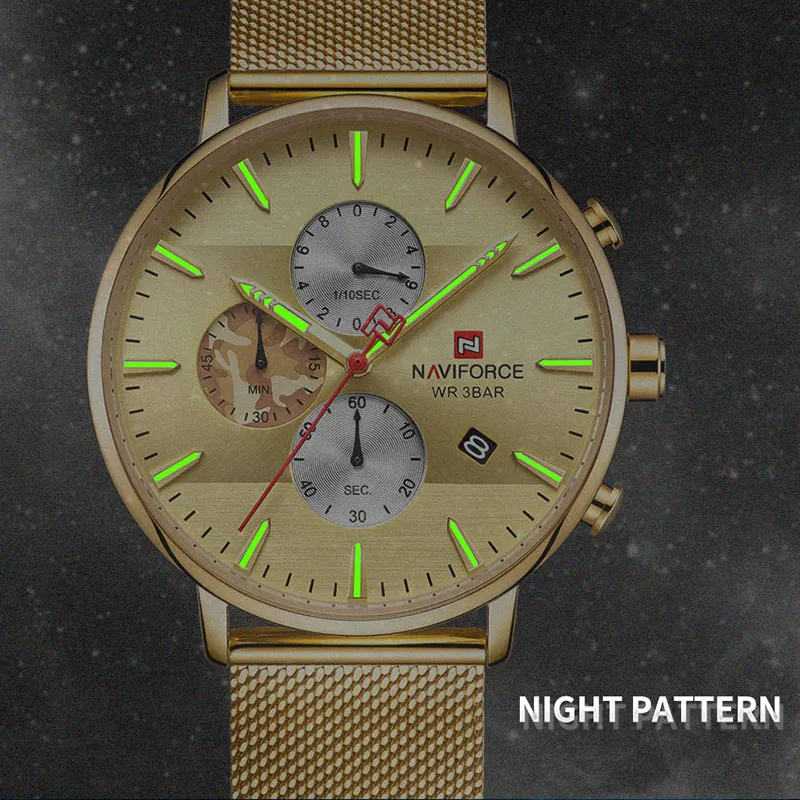 Naviforce Men Watch Fashion Quartz Watches Luxury Brand Stainless Steel Chronographリストウォッチメンズ防水アナログ男性Clock281W