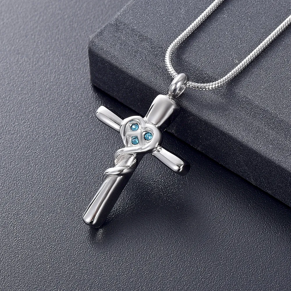 Ijd12237 blå kristaller inlay minne kärlek cross cremation halsband hålla nära och kära asken minness smycken rostfritt stål332g
