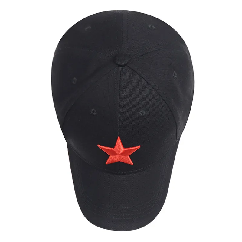 Unisex bomullsbaseballmössor med broderi röd femspetsig stjärna justerbar 6 panel snapback gorras toppade cap sunshade hat227t
