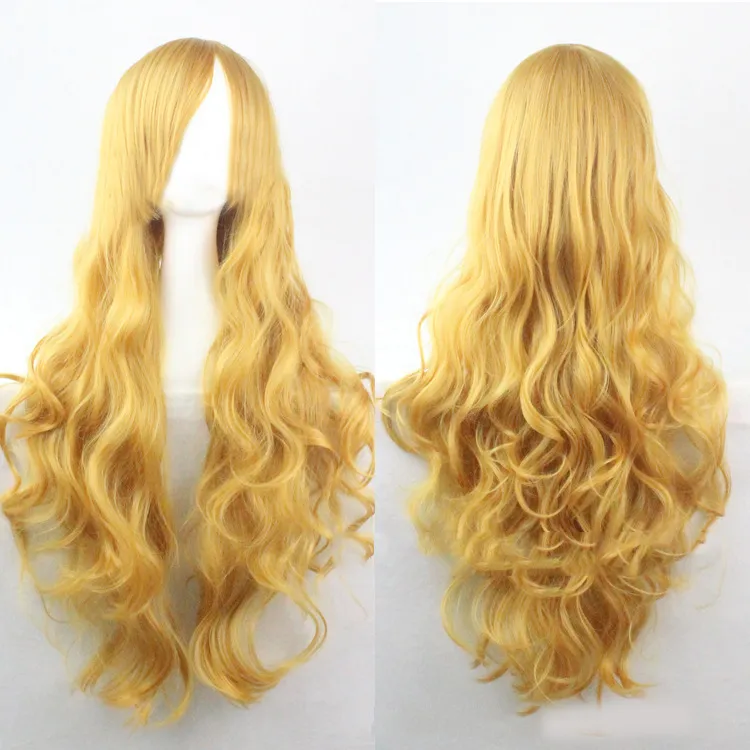 Cosplay-Perücke, 80 cm, langes lockiges Haar, Hochtemperaturdraht, mehrfarbige Locken, animierter Spot, direkt ab Werk im europäischen und amerikanischen Stil