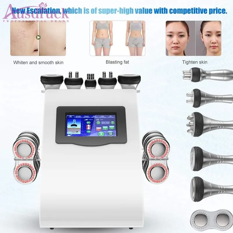 Ny modell 40K Ultraljudsfettsugning Kavitation 6 Pads EMS MicroCurrent Bio Laser Vacuum RF Skin Care Salon Spa Slimming Machine