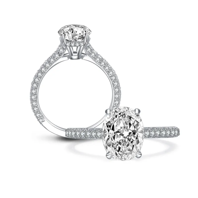 2 5 قيراط بيضاوي قطع الماس محاكاة الماس الزفاف الخاتم الفضي الاسترليني 4 شحنة المجوهرات الأنيقة للنساء