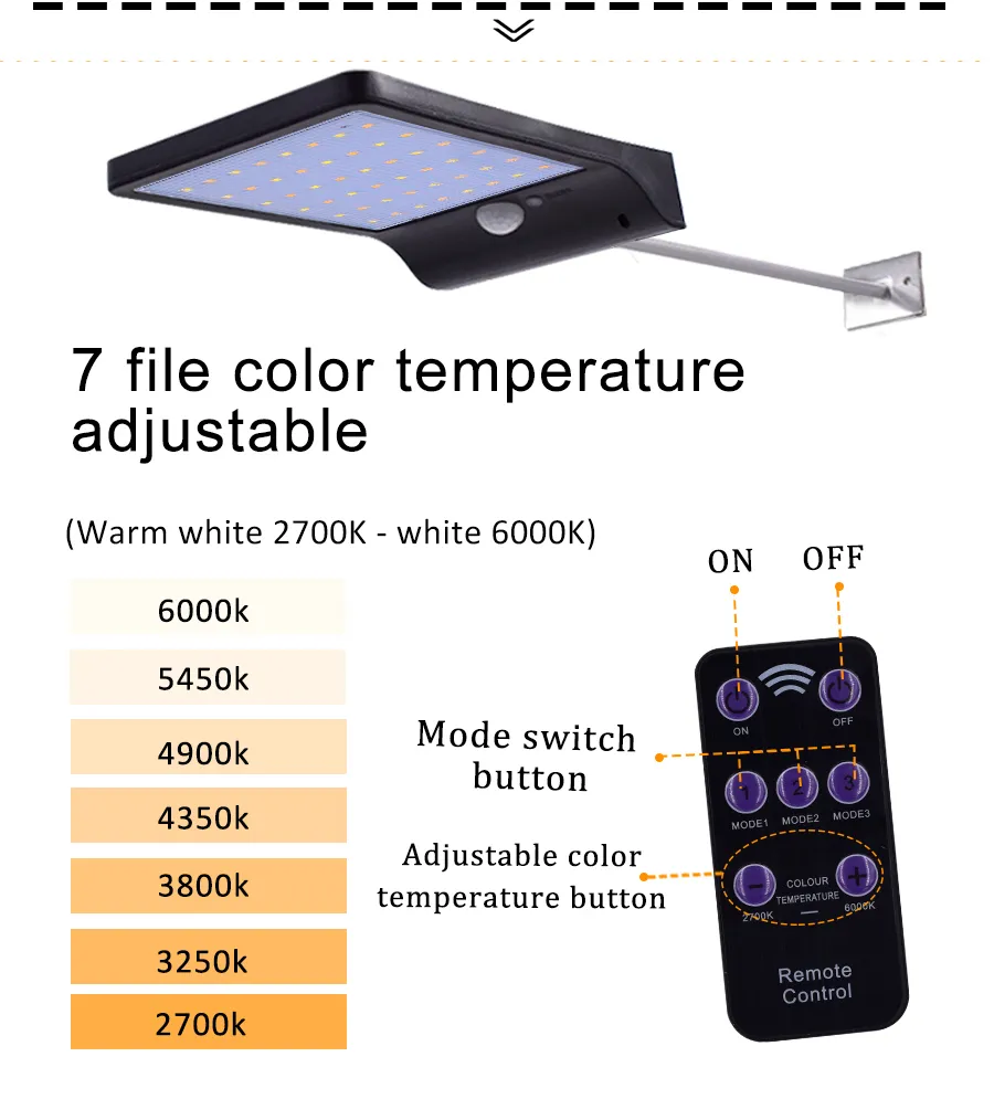 Solar Lamp Human Body Induction street Wall spot flood Light 3 Modes Dimmable Outdoor Garden Yard Path Lamp with Remote Control