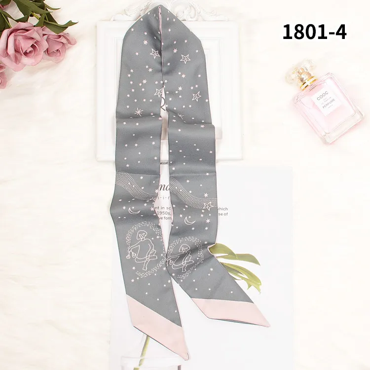 Xia 12 Constellation Stampa fronte-retro Piccola sciarpa di seta Imitazione di seta Twill Cravatta Borsa Maniglia Sciarpa a nastro Donna