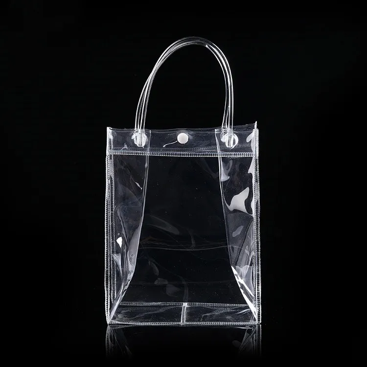 PVC Plastikowe torby na prezenty z uchwytami plastikowe wina torby opakowaniowe przezroczyste torebkę Party Favors Bag Fashion PP z Button205F