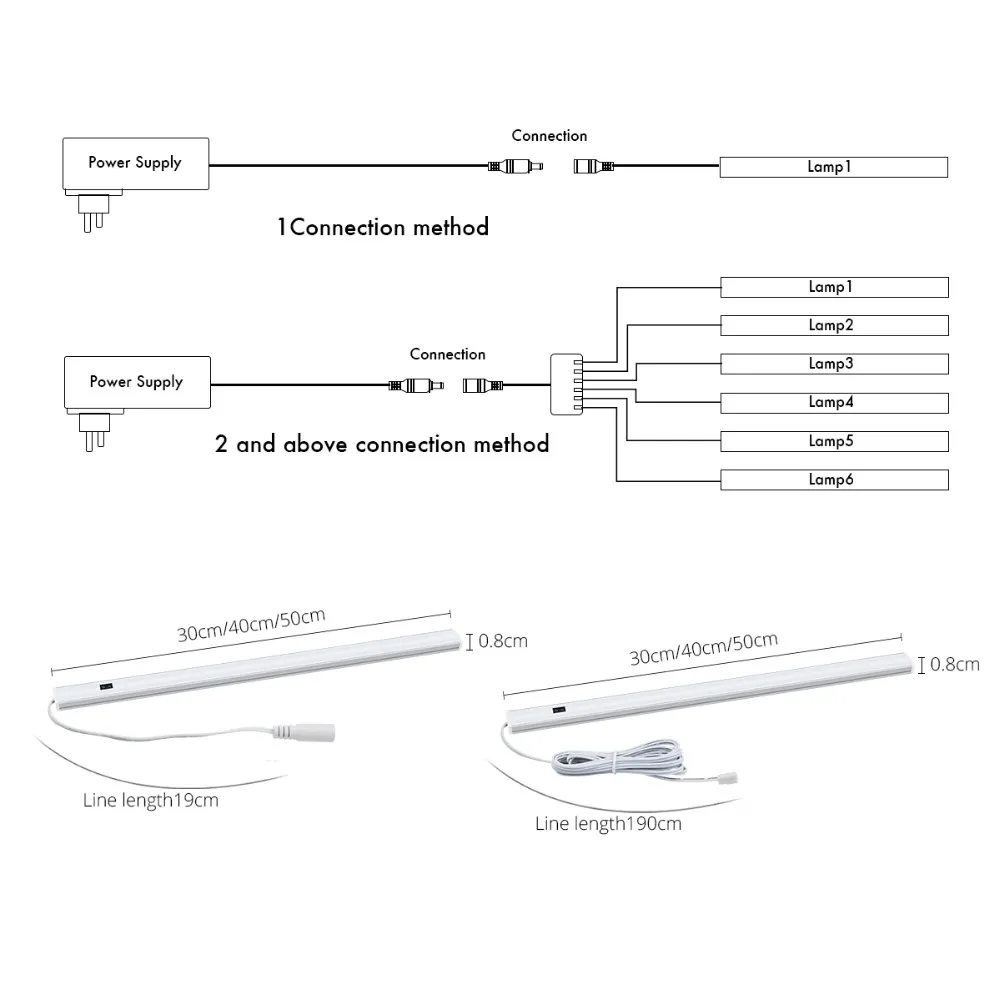 Handveegschakelaar LED onder kast Keukenlicht Slaapkamer Garderobe Kast Nachtverlichting 30 40 50 cm LED-balklicht Binnenhuis Lamp258q