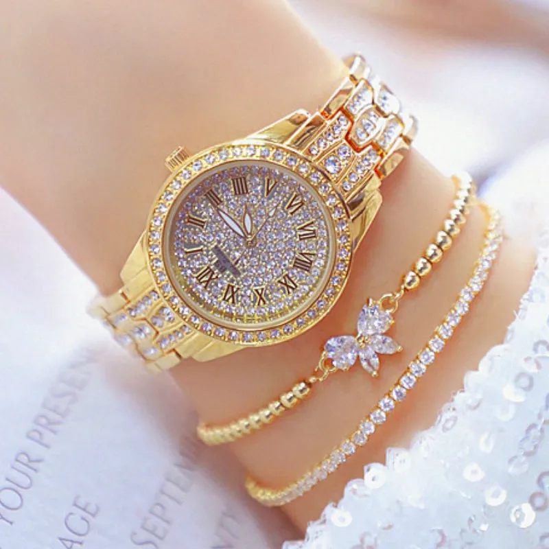 다이아몬드 여성 시계 라인트 톤 숙녀 실버 브레이슬릿 시계 시계 손목 시계 스테인리스 스틸 보석 181f