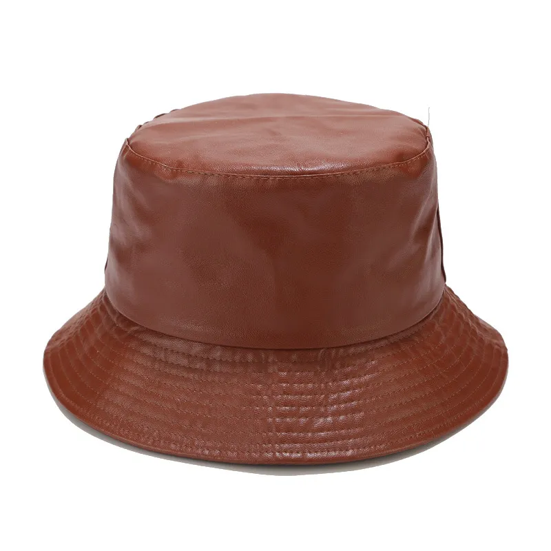 Moda preto pu couro balde chapéu casual bob proteção solar chapéus masculino acampamento para homens mulheres pannama pesca cap335p