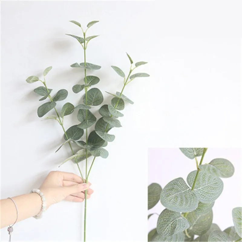 68CM Künstliche Blätter Zweig Retro Grün Eukalyptus Blatt für Home Decor Hochzeit Pflanzen Faux Stoff Laub Raum Dekoration265o