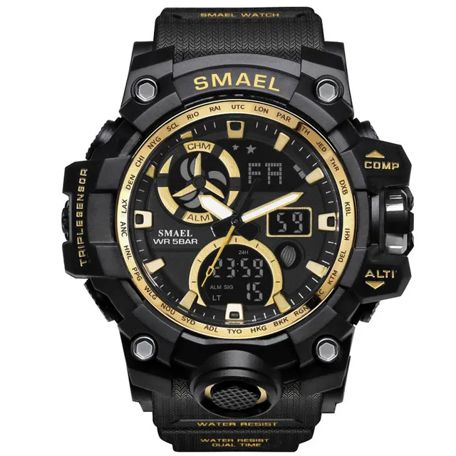 Marki Smael Sport zegarki dla mężczyzn Waterproof Shock Led Digital Watch Męski zegar na rękę Mężczyznę 1545C Big Mens Watches Milita290y