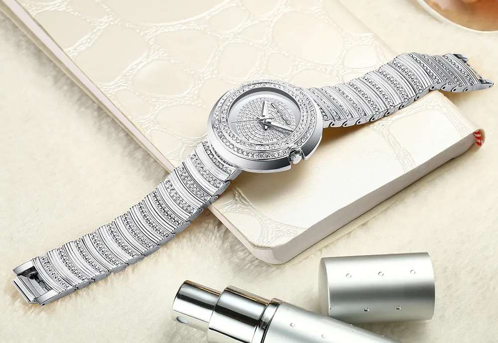 Moda feminina casual analógico relógios de quartzo crrju feminino diamante strass cristal pulseira relógio de pulso feminino presente clock307u