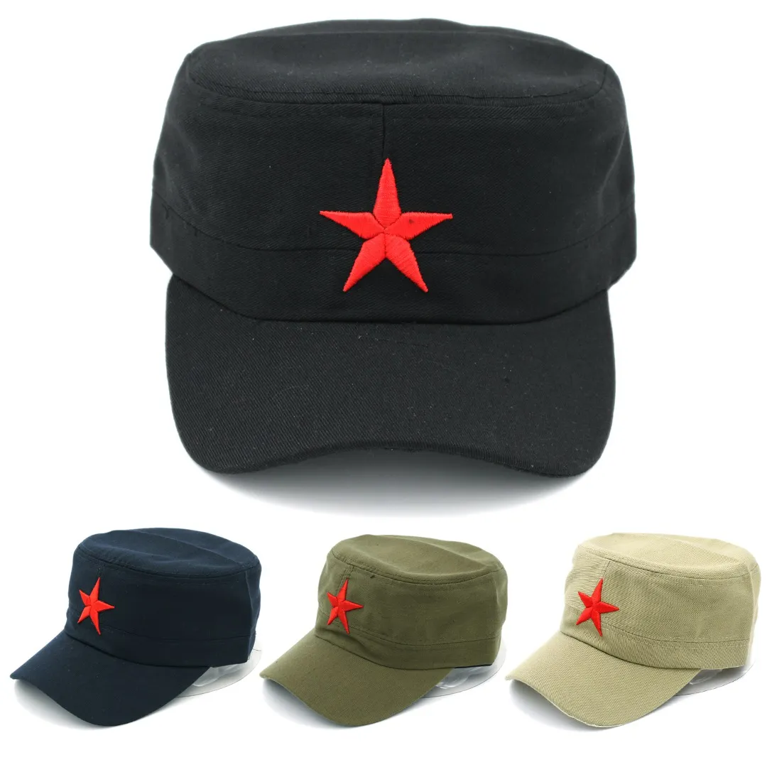 Lot Men Women Military Cap Army Hat Spring Summer Winter Beach Outdoor Street Cool Church Sunhat Flat Top Hat With Red Star2637063