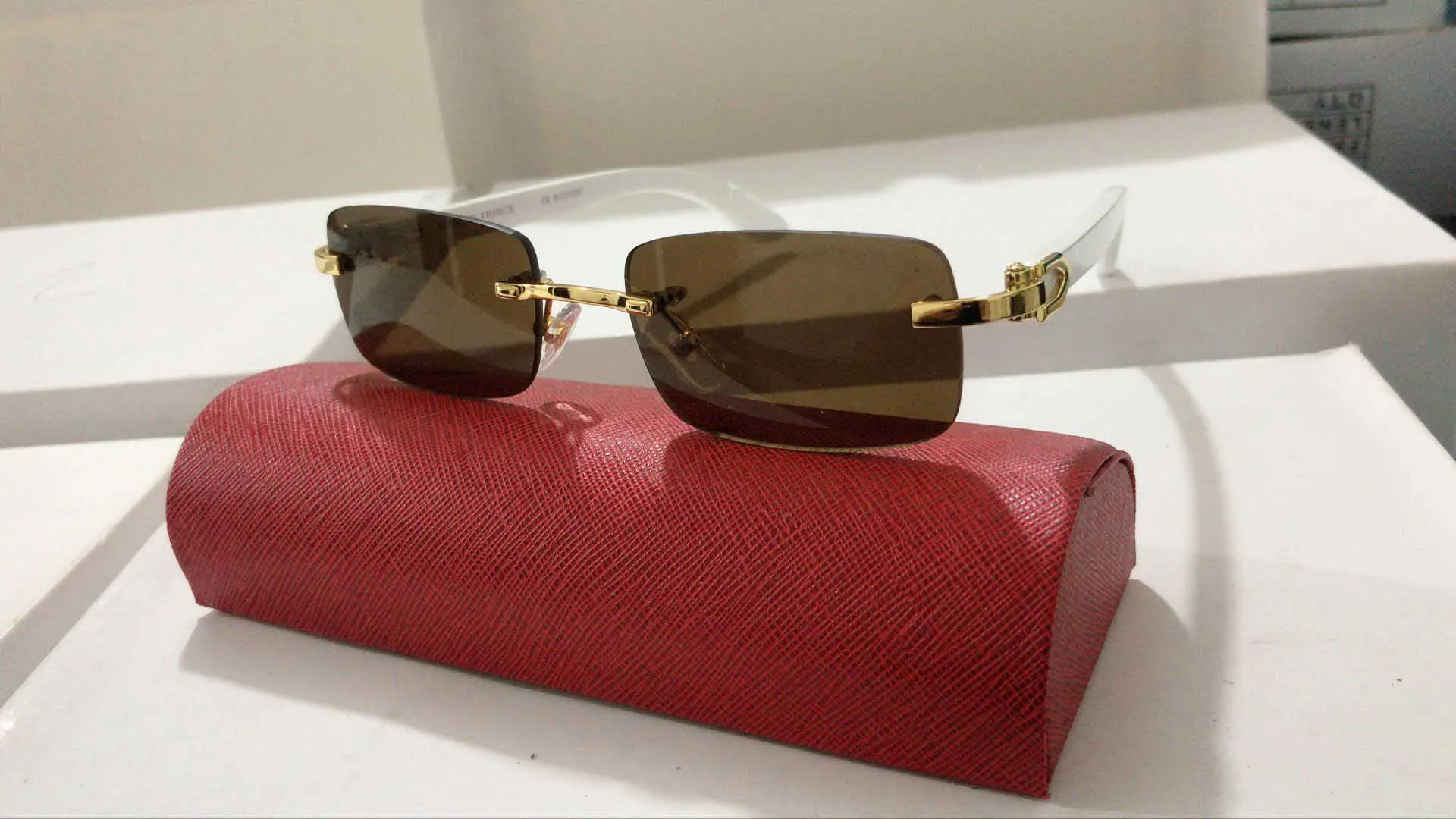 Totalmente nuevo FashMen Gafas de sol de diseñador Gafas sin montura Metal dorado Buffalo Hewear Lentes transparentes Pierna de madera occhiali lentes Lu289C