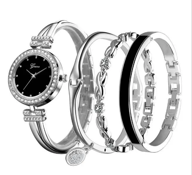 4 pçs conjunto feminino rosa ouro diamante pulseira relógio de luxo jóias senhoras feminino menina relógio casual quartzo relógios de pulso wy1052977