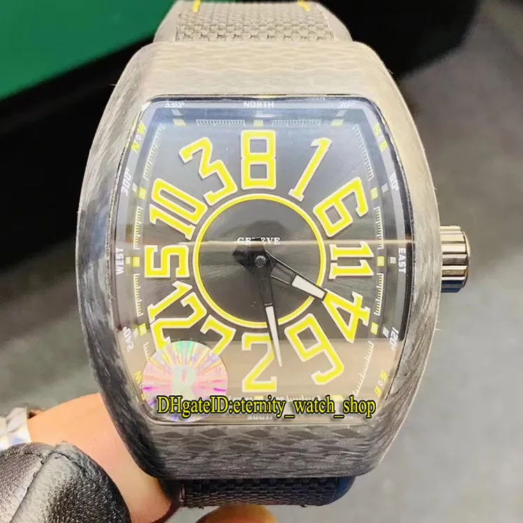 Версия R МУЖСКАЯ КОЛЛЕКЦИЯ Vanguard Crazy Jump Series Корпус из углеродного волокна с желтым циферблатом Автоматические мужские часы Miyota из нейлона Sp248T