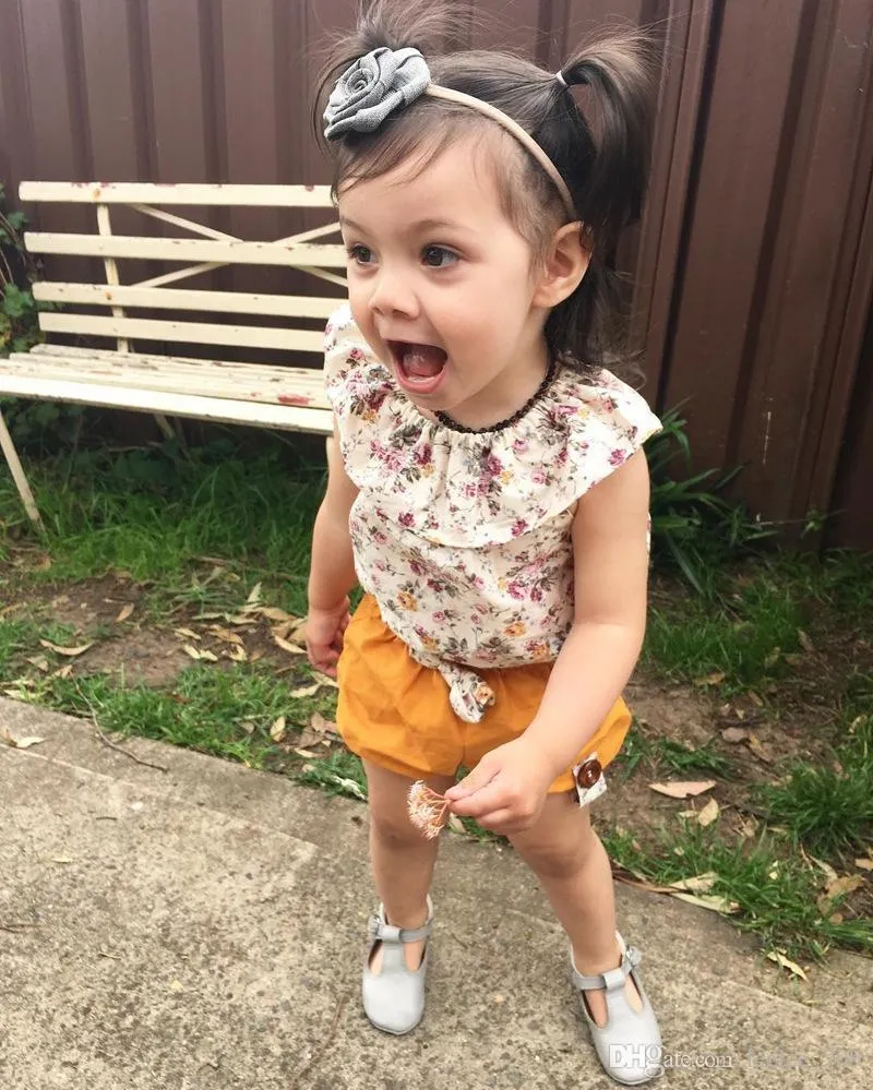 Vêtements d'été pour nouveau-né fille, débardeur à fleurs, short à nœud papillon, tenues 2 pièces, Bebek Giyim, vêtements pour enfants en bas âge, Set7049896