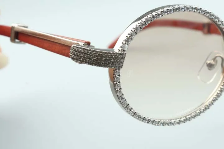 2021 Nuevas gafas de sol de madera con diamantes pequeños 7550178-B1 Tamaño de marco envuelto completo de alta calidad 55-22-135mm269n