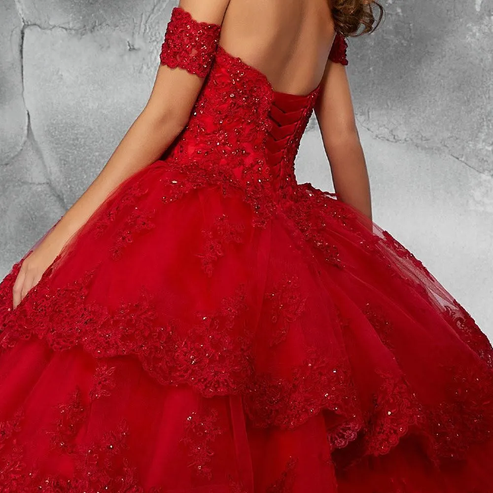 Licht Hemelsblauw Bescheiden Kanten Baljurk Quinceanera Galajurken Pailletten Appliqué Tule Off-shoulder Formele Feest Sweet 16 Dress274I