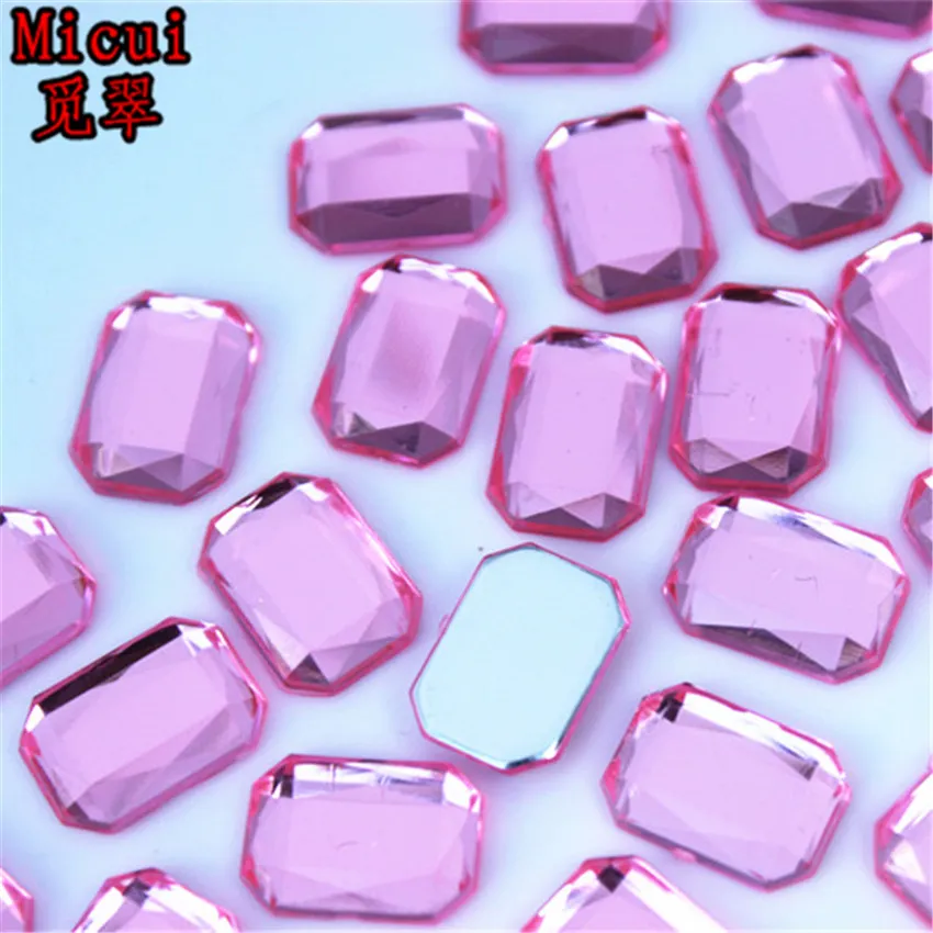 Micui 10 14mm Flat Back Crystal Acrylic Rhinestones Strass Crystal Stones Rectangular Gems For Clothes Crafts ZZ717264A