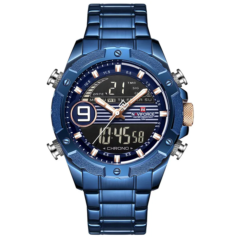 Top Luxe Merk NAVIFORCE Mannen Sport Horloges heren Quartz Digitale Analoge Klok Man Mode Volledig Staal Waterdicht Polshorloge235y