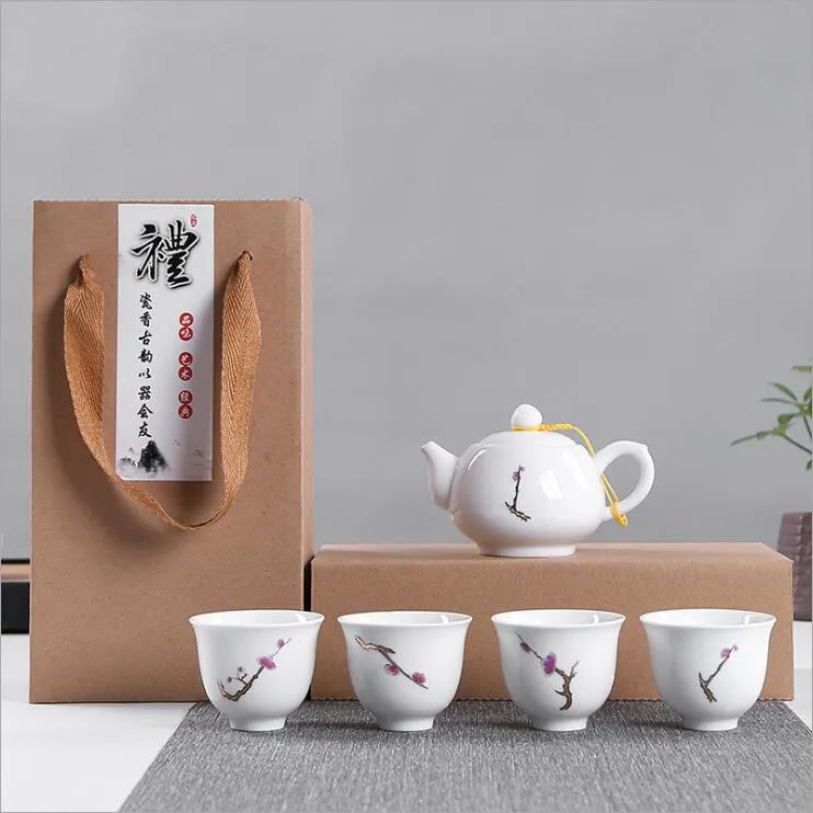 de 6 pièces de composition en céramique de thé Kung Fu, paquet entier en émail motif violet, petite tasse de thé de style japonais 219n