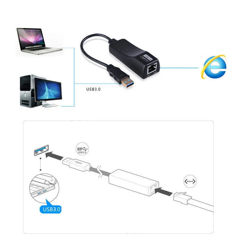 Venda quente USB 3.0 para Fast Ethernet LAN RJ45 Adaptador de Cartão de Cabo de Rede 28cm 10Mbps ou 100Mbps Rede para Mac para Win7 para Laptop / Acima