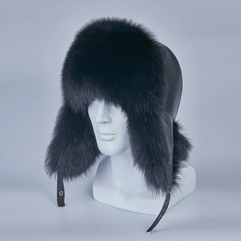 cappelli colbacco russi di vera pelliccia di procione cappello da trapper paraorecchie da uomo vera pelliccia argentata berretto invernale russo in vera pelle H2102671