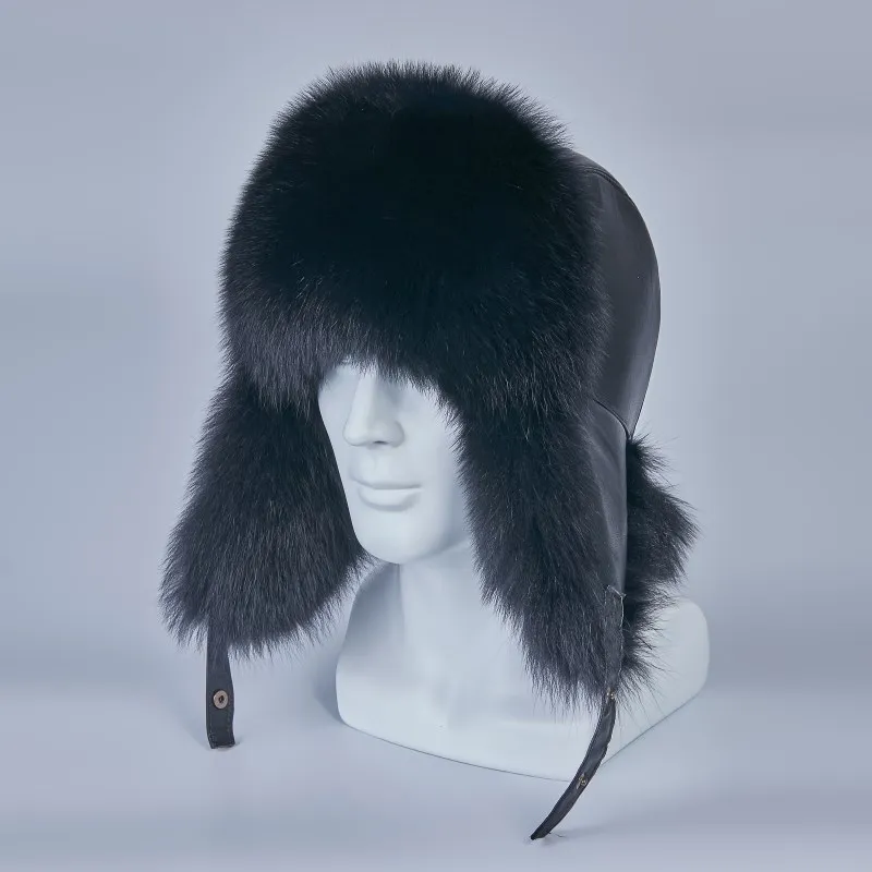 russian ushanka hats of real raccoon fur trapper hat earflap men real silver fur genuine leather russian winter cap H210260a