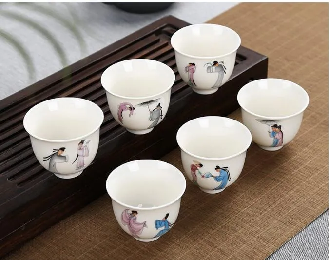 de 6 pièces de composition en céramique de thé Kung Fu, paquet entier en émail motif violet, petite tasse de thé de style japonais 219n