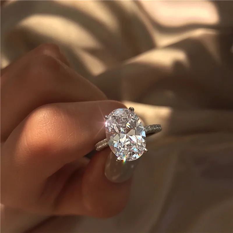 Vecalon éblouissante 925 bague de fiançailles en argent Sterling coupe ovale 4ct diamant Cz anneaux de mariage pour les femmes doigt Jewelry293W