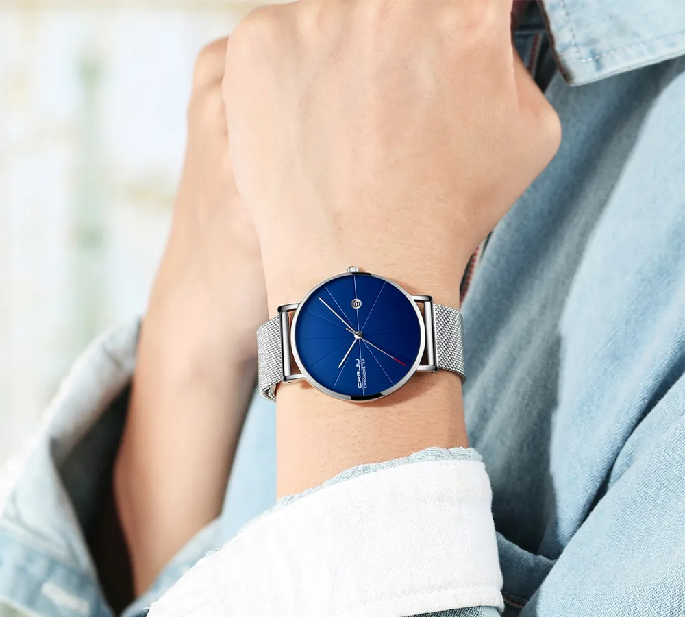 CRRJU montres pour hommes nouvelle marque de luxe hommes mode sport montre à Quartz en acier inoxydable bracelet en maille Ultra mince montres cadeau Clock254Y