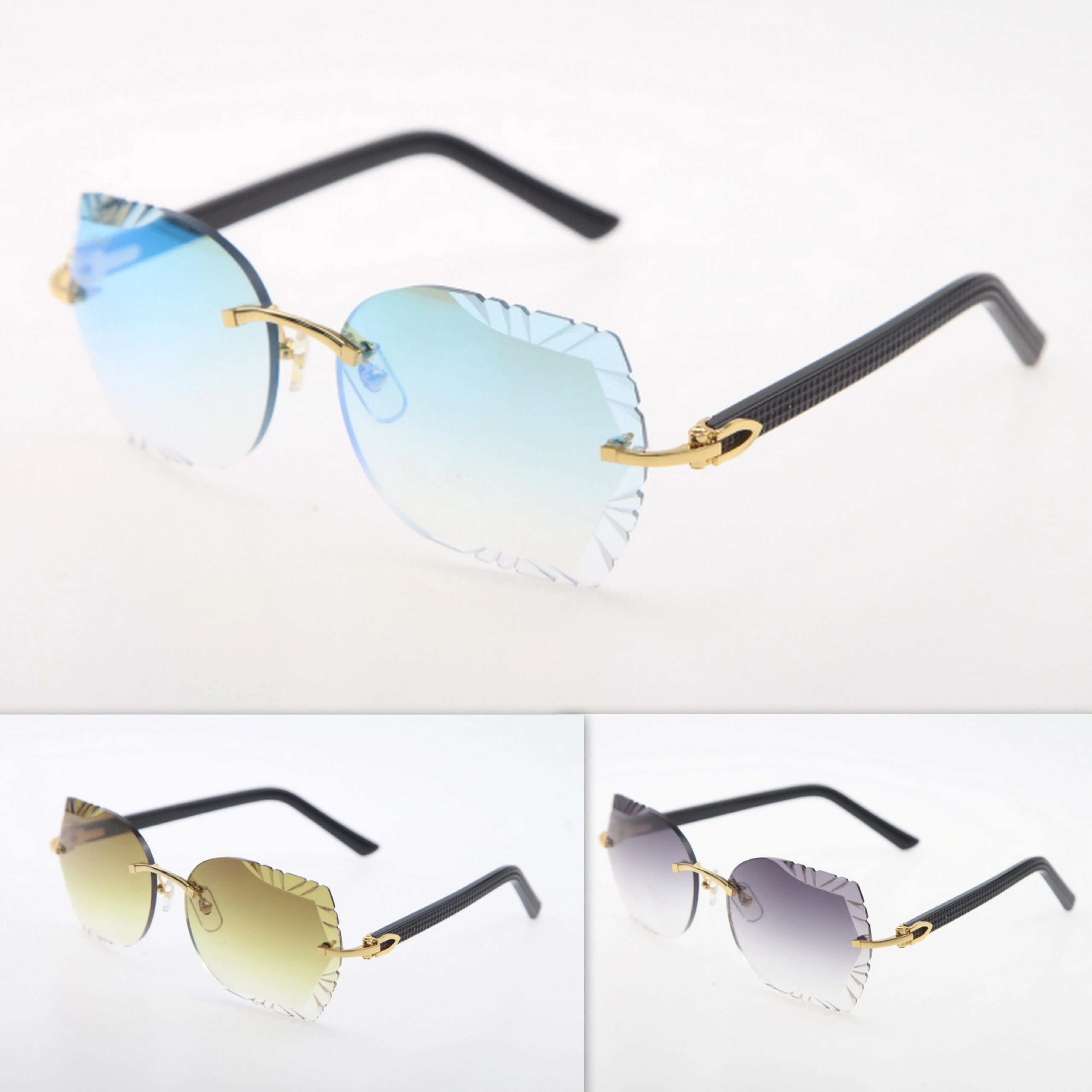 Sem aro esculpido lente xadrez prancha óculos de sol masculino e feminino novos óculos unissex óculos de sol olho de gato acessórios de moda 290i