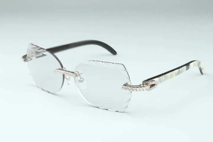New cutting pochromic lens 8300817-C diamonds sunglasses natural white and black hybrid buffalo horns legs Multifunctional 58-208K