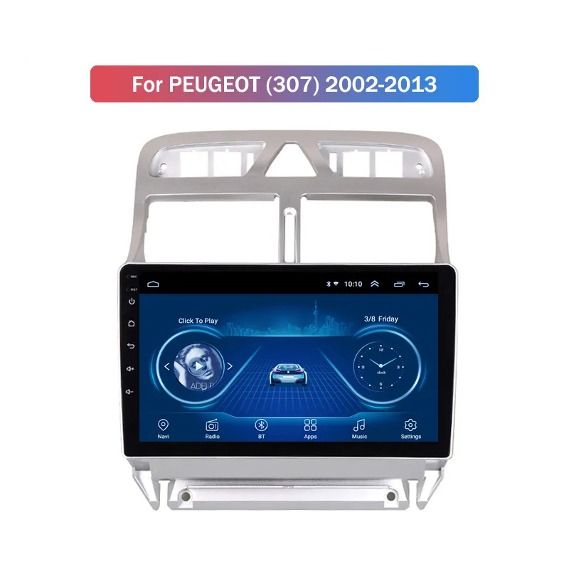 9 tum Android 10 Car Stereo Video för Peugeot 307 2002-2013 GPS-navigering med Bluetooth Mirror Link