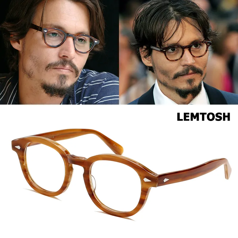 Hel-jackjad toppkvalitet acetat ram Johnny depp lemtosh stframe vintage rund varumärkesdesign glasögon oculos de grau sh190246q