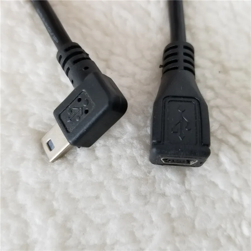 Mini B USB haakse mannelijke naar vrouwelijke datakabel verlengkabel voor MP4 telefoon zwart 25cm