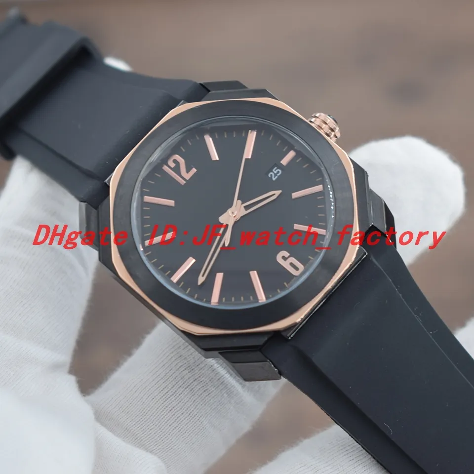 NEW High Quality Octo Gent Watches Rubber Strap Pin buckle Black case rose gold octagon OS Japan Quartz Movement Stopwatch 103075 293f
