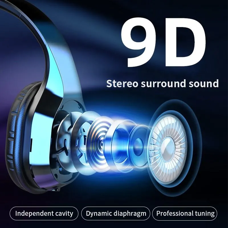 T5 trådlösa hörlurar Stöd TF -kort 35mm Jack LED -ljus Bluetooth -hörlurar 9D Stereo Earphones Music Headsets med MIC4312391