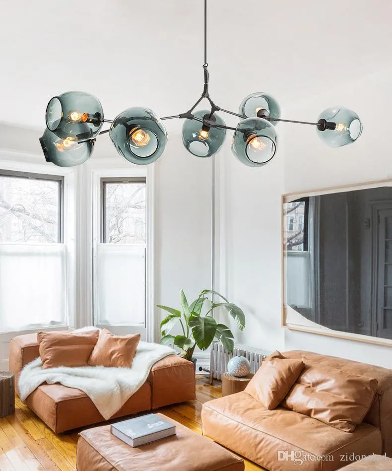 Lámpara colgante LED de cristal de arte nórdico, accesorio de iluminación colgante de burbujas ramificadas para sala de estar, vestíbulo, tienda de ropa 348f