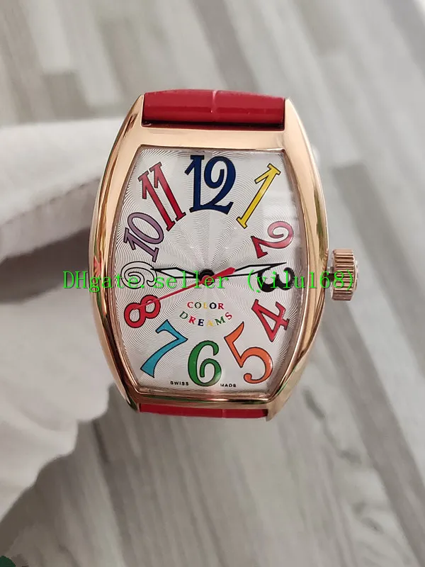 Kvalitetskvinnor Color Dream Quartz Watch 7851 SC 33mm Date Dial-Up Rose Gold Case Red Leather Watchband Sport Pintle3053