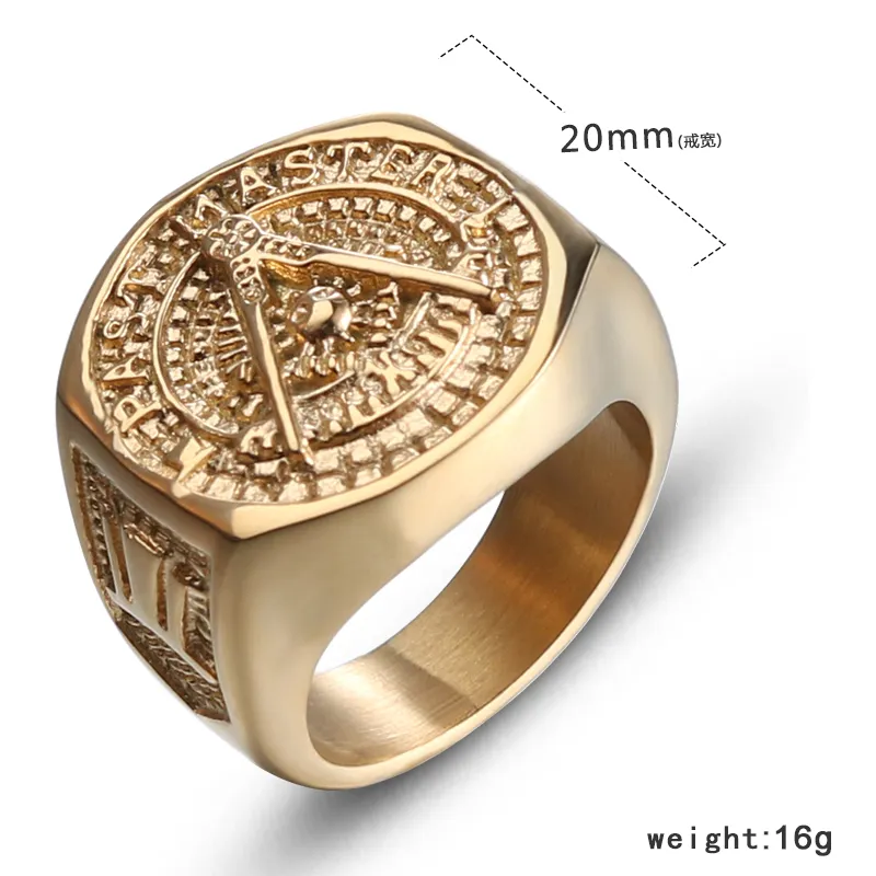 Etherial Handmade Men Masonic Rings rostfritt stål Gångringfärgringar för Mens New Classic Hip Hop Masons204T