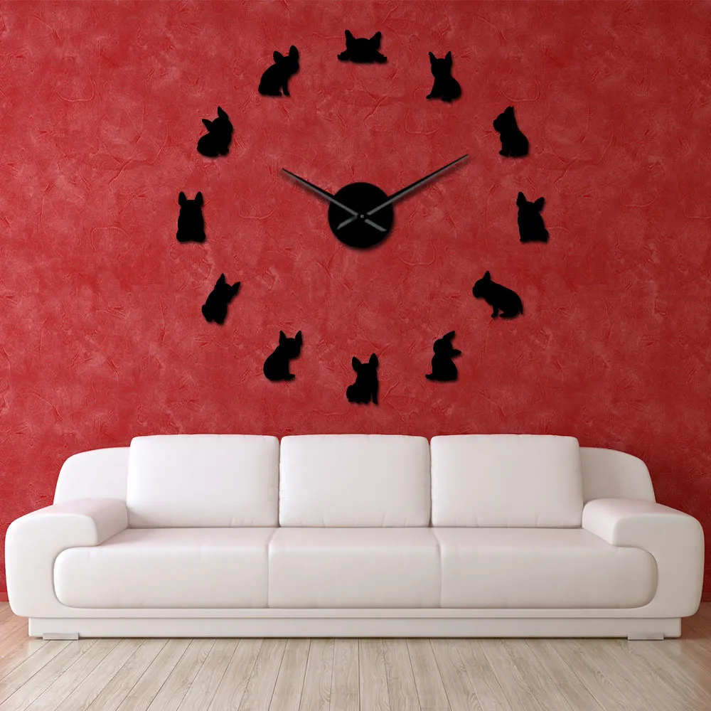 Bouledogue français bricolage horloge murale géante France chien domestique grande horloge murale moderne Frenchie montre murale Dod races amoureux des chiens cadeau Y20258I