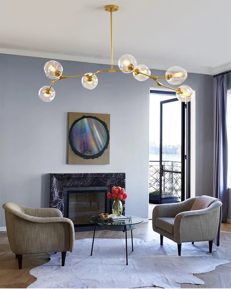 Lámpara colgante LED de cristal de arte nórdico, accesorio de iluminación colgante de burbujas ramificadas para sala de estar, vestíbulo, tienda de ropa 348f