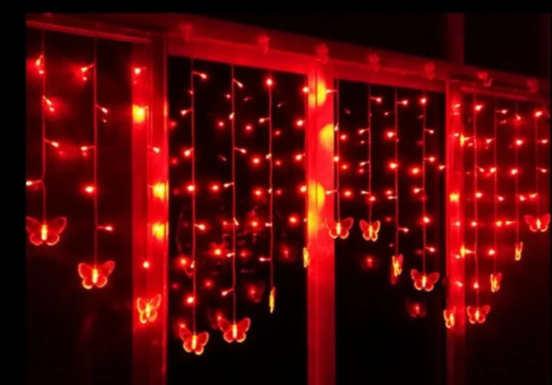 4M100Led Wide Star Butterfly Curtain Led Lights String Holiday Lights Flashing Wedding Room Layout Decoration248H