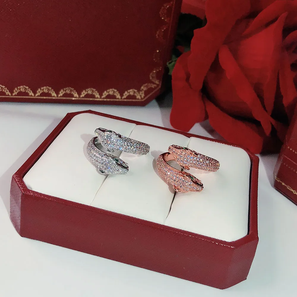 Индивидуальное властное кольцо в стиле панк с двойным цирконом и леопардовой головой, женское кольцо, роскошное танцевальное кольцо для подарков, Ring3569